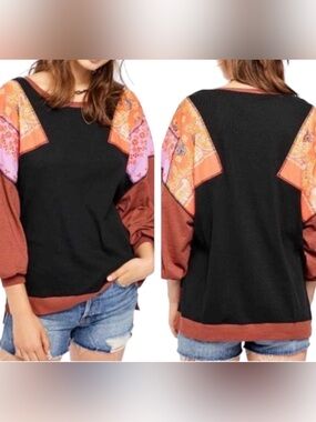 We the Free by Free People Feeling It with Rust & Paisley Accent Sleeves